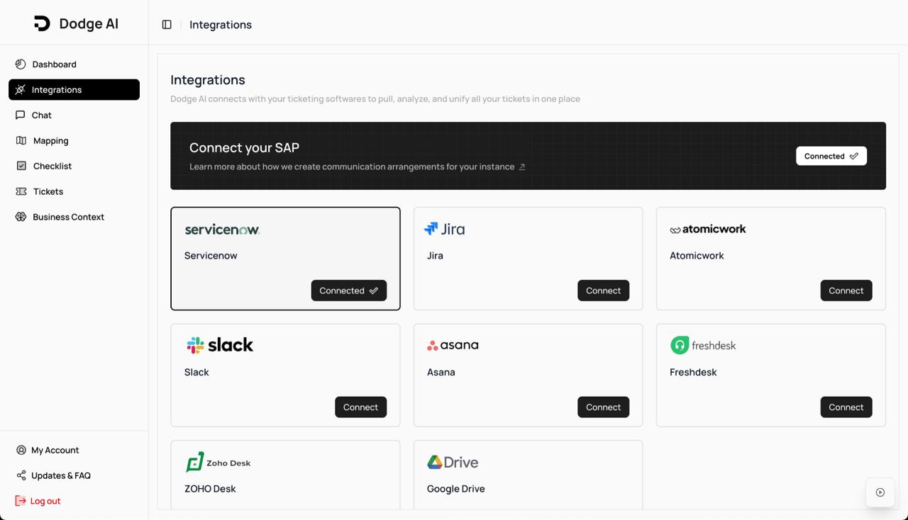 Dodge AI integration with SAP and ticketing systems